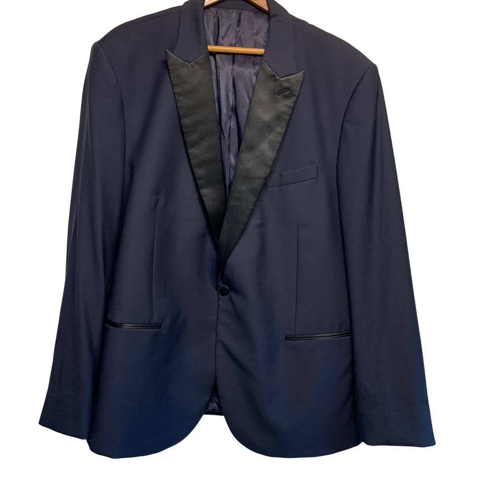 The BLK TUX Tuxedo Jacket 46R Navy Blue Merino Wool Tollegno 1900 Peak Lapel